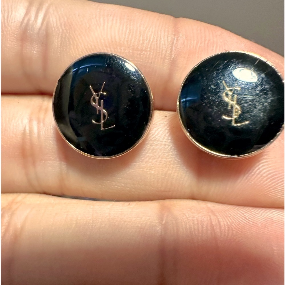 YSL Saint Laurent Black and Gold Buttons Turned into Earrings